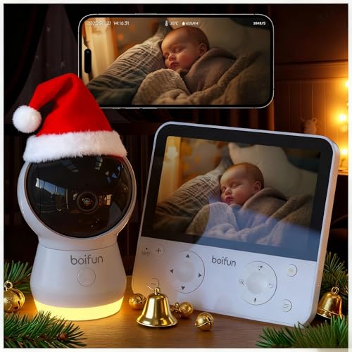 Boifun Baby Monitor 5.5’’ Video Audio con Telecamera 4MP 360° Zoom 4X, WiFi, App controllo fuori casa, AI Intelligente, Audio Bidirezionale, Temperatura & Umidità, Luce Notturna, SD, Batteria 4000mAh