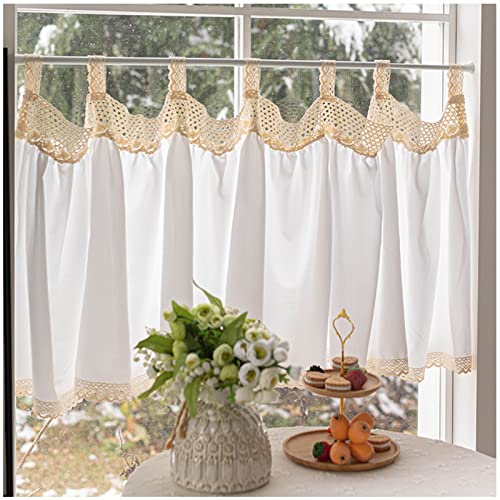 TAEOVXD Cenefa de Cortina de Crochet con Trabillas en la Parte Superior y Costura Beige para Comedor, Cortina pequeña para Sala de Estar, habitación de niños, Cocina y lavadero