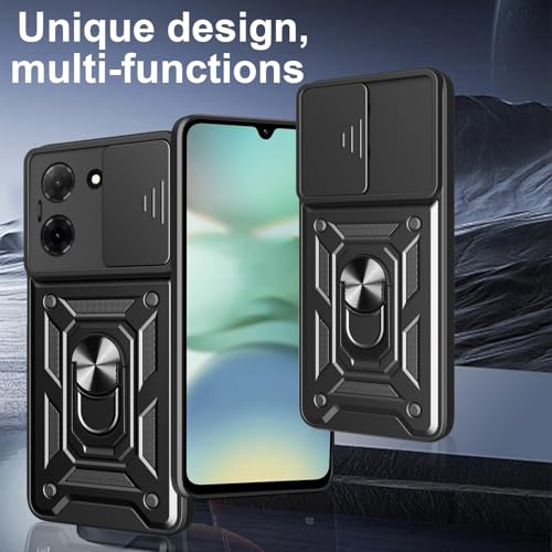 Image of Shockproof Back Case Cover for Vivo Y51 Pro 5G, Shockproof Vivo Y51 Pro Back Cover, Ring Case with Kickstand and Camera Protection Shutter - Black