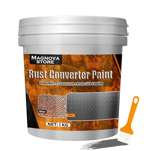 Image of Magnova 1 KG Rust Converter Paint & Metal Primer, Water-Based Metallic Paint with Brush, Rust Remover Agent, Corrosion Protection, Long-Lasting Anti-Rust Coating for Interior and Outdoor Use (1 KG)