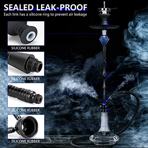 Cakety Shisha Große 105cm Hookah Set 4 Anschlüssen mit Mundstück (2-in-1), Aluwasserpfeife Set Komplett Schlauch Adapter… – Bild 4