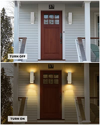 Image of Ken & Ricky Modern Outdoor Wall Light,Aluminum Rectangular,White,1 PK | 2 Lights Exterior Wall Light Fixtures,Waterproof Sconces,No glare,for House Porch Garage Patio Front Door Entryway