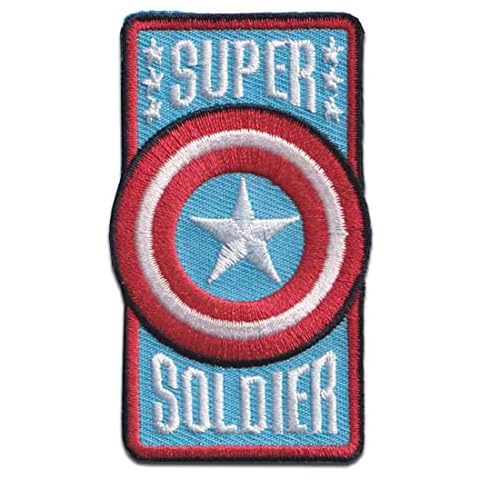 Marvel © Avengers Captain America Super Soldier - Iron on Patches Adhesive Emblem Stickers Appliques, Size: 2,80 x 1,63 inch Cover