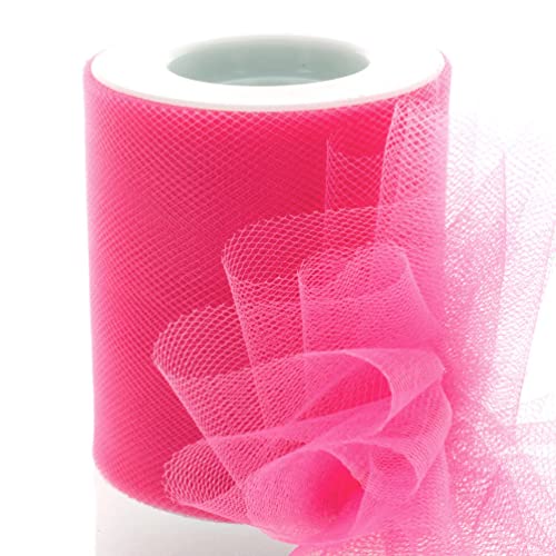 Image of 3 inch Premium Tulle Fabric Roll for Crafts, Wedding, Party Decorations, Gifts - Shocking Pink 100 Yard Spool