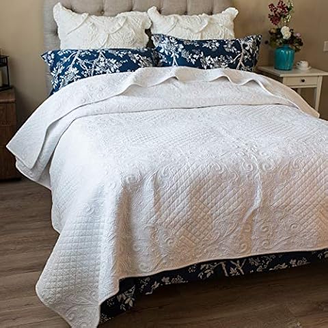 Brandream White Vintage Floral Comforter Set Chic Bedding King Size Bed Quilt Set Cover