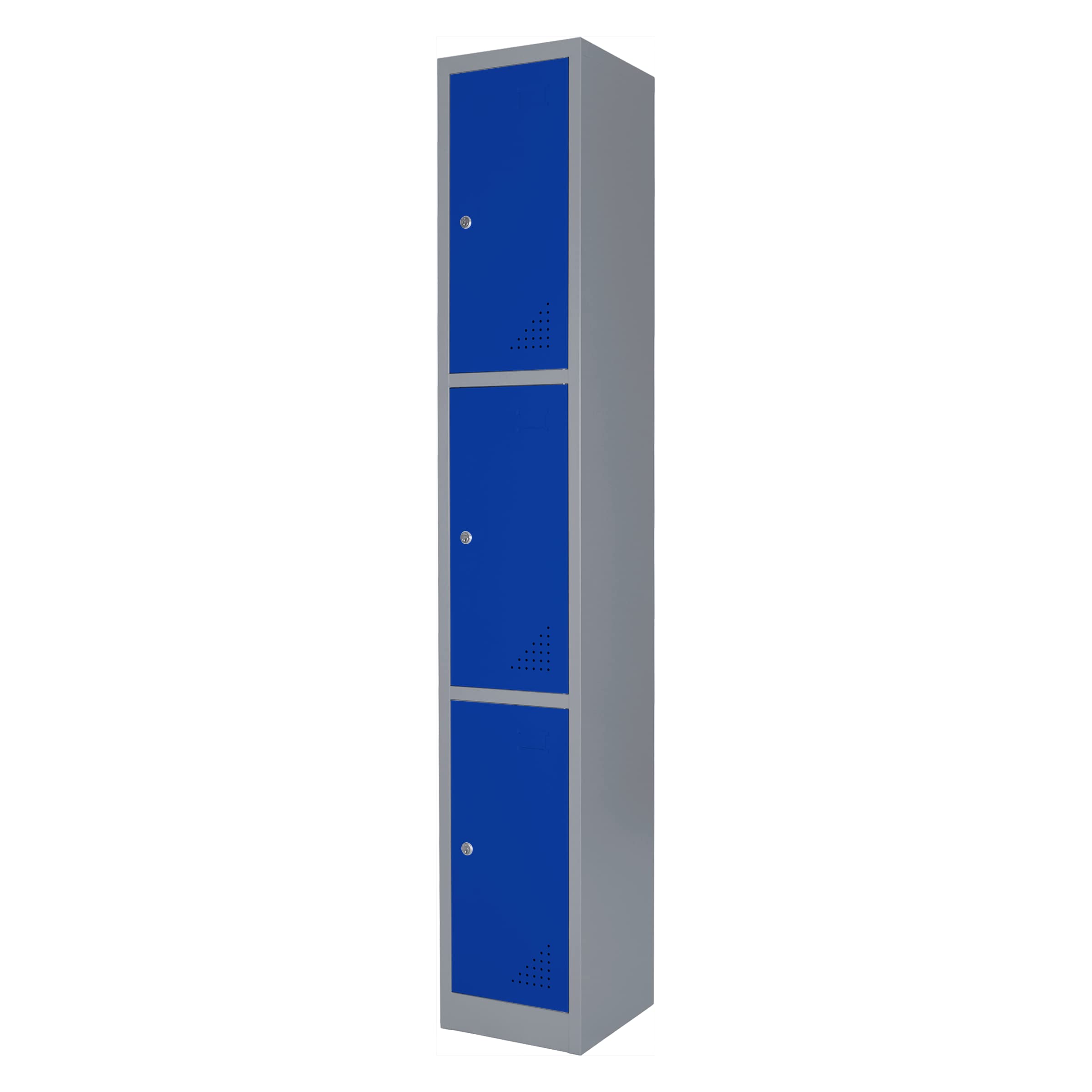 The Workplace Depot 3 Door Heavy Duty Metal Locker – Reinforced Steel, Grey-Blue Finish, 1800mm High, Lockable & Ventilated Staff Storage for Office, Warehouse or Workplace (3 Door, Blue)