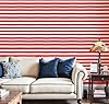 Self Adhesive Feature Removable Abstract Seamless geometric Horizontal striped red white stripes Peel and Stick Vinyl Wallpaper Roll, Sticky Lining Paper for Bedroom, Living Room, Kitchen Walls #1
