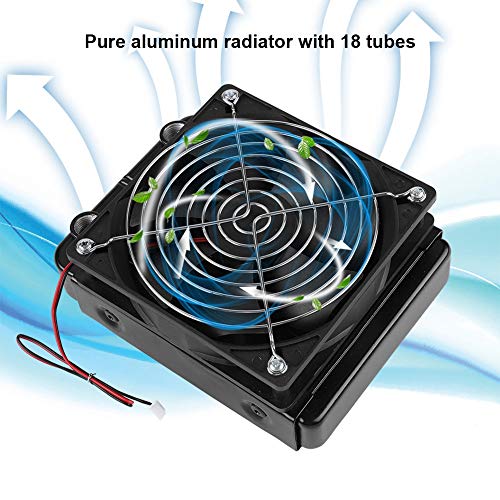 CPU Liquid Cooling, High Performance 120mm Aluminum with 18 Tubes and Fan for PC Water Cooling Systems and Industrial Applications Black 155x120x58mm
