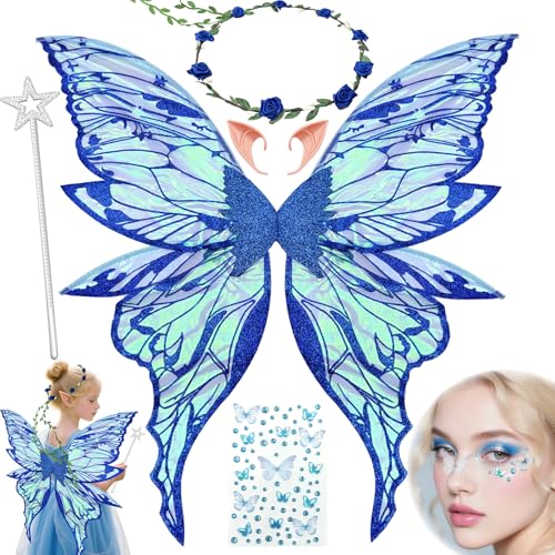 YeahBoom Ailes de Fée Enfant,Ailes de Papillon avec Oreilles d'Elfe,Bandeau de Fée Et Baguettes de Fée Étoile,Ailes de Papillon, Ailes de Princesse, Costume d'Aile pour Carnaval ou Soirées