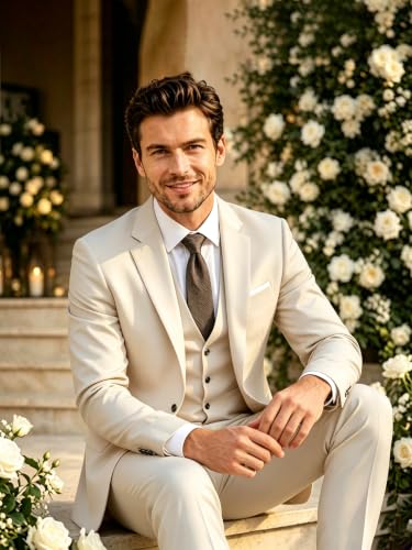 Image of Wangyue Mens Suit 3 Piece Slim Fit Suits for Men Formal Business Wedding Groom Prom Tuxedo Dinner Party