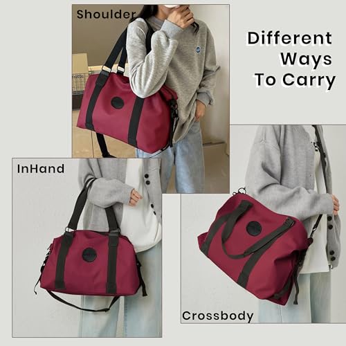 Storite Nylon 35 cm Luggage Travel Duffle Bag for Women, Sports Shoulder Bag with Wet Pocket Weekender Overnight Luggage Bag, Trendy and Stylish - (Red Wine - 42 x 15 x 35 Cm) 6 51DTHbGyP2L