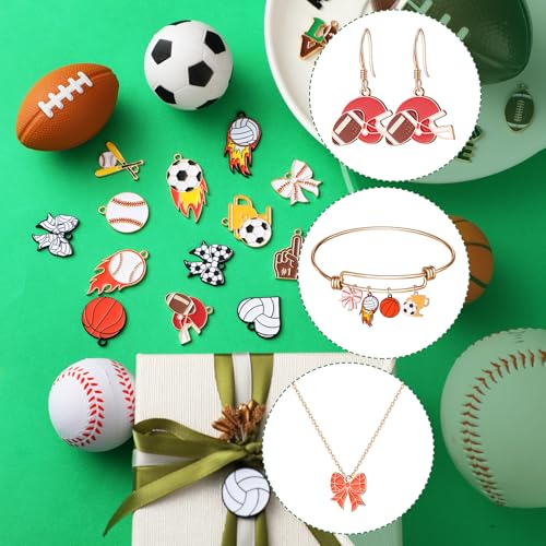 Image of 100 Pcs Sport Charms Bulk for Jewelry Making Football Soccer Volleyball Dinkball Baseball Basketball Alloy Charms Pendants for Necklace Bracelet Earrings DIY Crafts Accessory