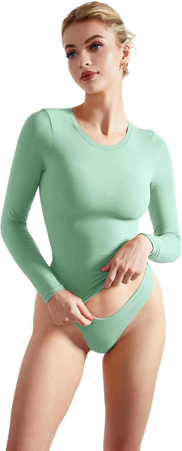 SUUKSESS Women Double Lined Fitted Basic T Shirts Crew Neck Long Sleeve Crop Top - Image 4