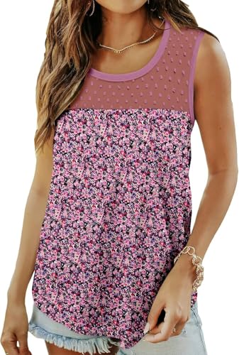KISSMODA Womens Flora Print Tank Tops Ribbed Summer Shirt Sleeveless Summer Casual Women Blouses(S-3XL)
