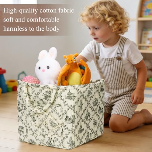 Image of Quilted Fabric Basket Foldable Car Storage Boho Floral Laundry Basket Hamper for Nursery Bedroom & Living Room | Organize Clothes Toys