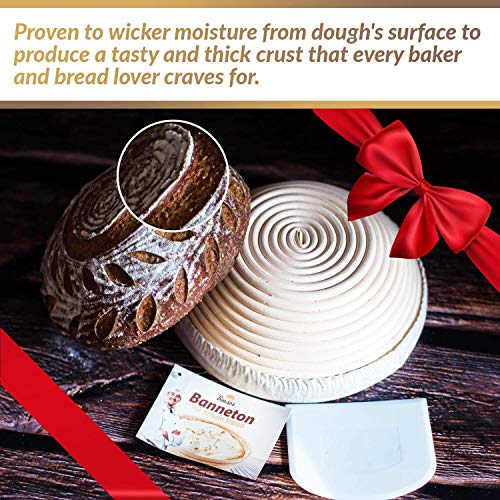 9 Inch Bread Banneton Proofing Basket - Baking Bowl Dough Gifts For Bakers Proving Baskets For Sourdough Bread Scraper Tool Starter Proofing #TOP3