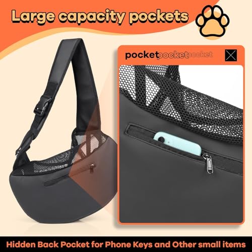 YUDODO Pet Sling Carrier for Small Dogs & Cats – Hands-Free Puppy Carrier with Safety Hook, Large Zipper Pocket, Soft Breathable Mesh, Adjustable Strap & Reflective Strip (Gray 3.0 S)
