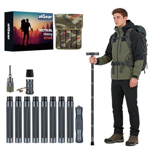 aiGear H3 Tactical Survival Walking Stick, Outdoor Hiking Staff Multitool Gear Adjustable Trekking...