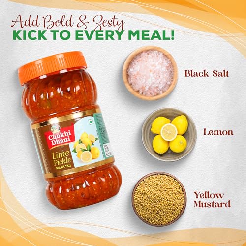 Image of Chokhi Dhani Lime Pickle Pack of 2 (1kg Each) | Nimbu Achar | Oil Free Lemon Pickle | No Onion No Garlic | Tangy & Spicy Indian Pickle | Homemade Style