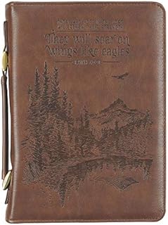 Christian Art Gifts Men's Classic Bible Cover On Wings Like Eagles Mountain Isaiah 40:31, Brown Faux Leather, Large