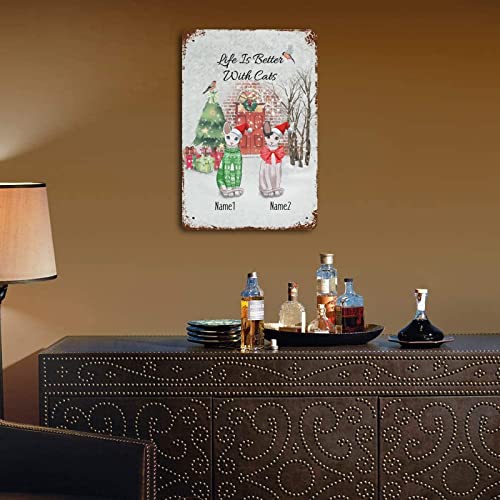 Cat Lover Girls Gifts Metal Sign Custom Metal Signs Outdoor Life Is Better With Cats Personalize Cat's Name Personalized Wall Decor Metal Signs Hanging Wall Plaque Kitchen 8"X12" #TOP5