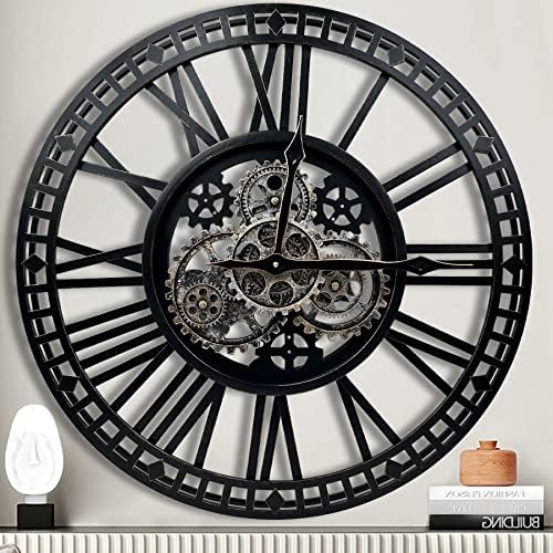 DORBOKER Large Wall Clock Moving Gears Oversized Industrial Steampunk