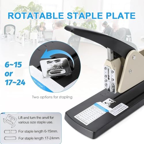 Agrafeuse robuste, design à longue portée, capacité de 210 feuilles, profondeur d'agrafage réglable de 25 cm, guide de papier flexible pour brochures, brochures et albums