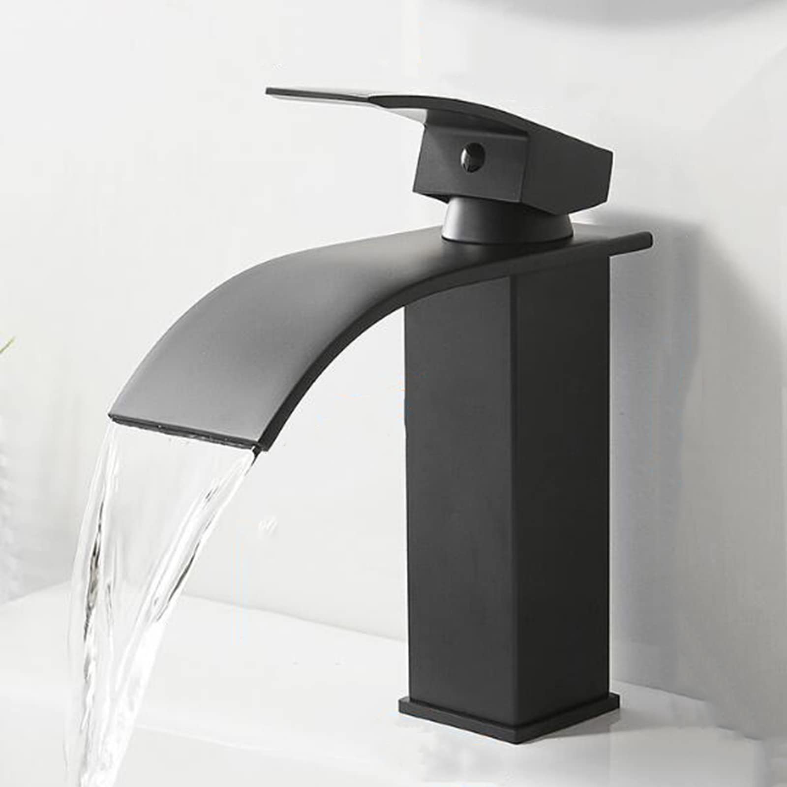 VDOQTLJT Bathroom Basin Faucet Waterfall Single Hole Hot Water and Cold Brass Sink Faucet-Grey(Nero)