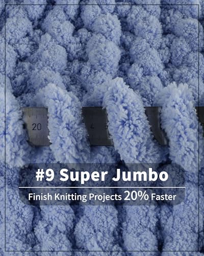 Image of Cozyful Chunky Yarn for Hand Knitting, #9 Thick Jumbo Big Chunky Yarn for Crocheting, Super Chunky Knit Blanket Yarns, Large Chunky Chenille Yarns, 8 Pack (30 yds 8 oz Each Skein), Blue Gray