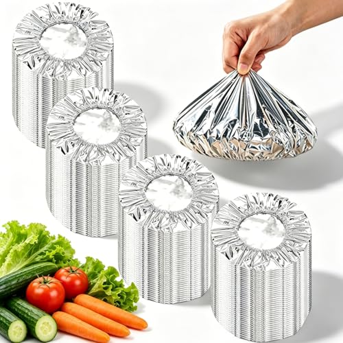 100 PCS Aluminum Foil Food Covers Upgraded&Thickened Reusable Aluminum Foil Food Covers 110 Heat Resistant Elastic for Meals Vegetable Fruit Leftovers for Kitchen Reusable Picnic Restaurant
