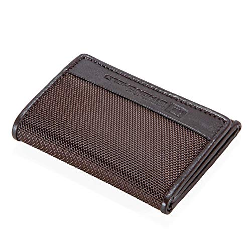 ID Stronghold RFID Blocking - Slim Leather Trifold Wallet for Men - Durable Nylon and Leather Dark Brown2
