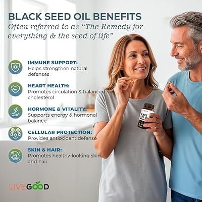 LIVEGOOD Black Seed Capsules, Cold Pressed Black Cumin Seed Supplement for Immune and Hormone Support, Blackseed Extract from Nigella Sativa (60 Count)