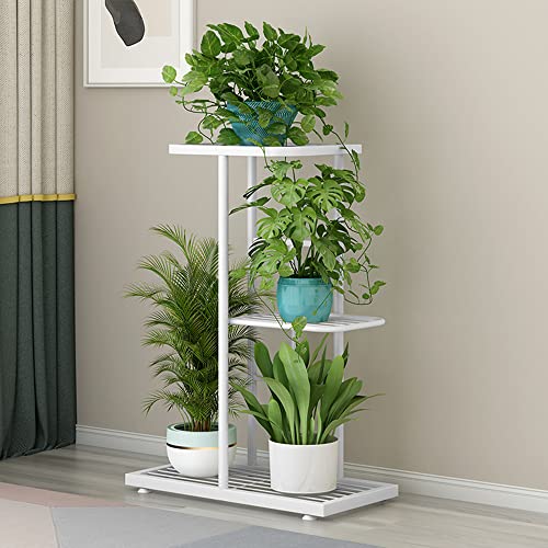 CiCixixi Plant Stand Metal 3 Tier 4 Potted Multiple Flower Pot Holder Shelf Indoor Outdoor Planter Display Shelving Unit for Patio Garden Corner Balcony Living Room (White)