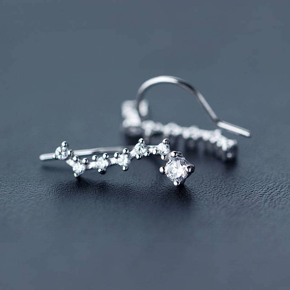 S925 Biała klamra z grzybem, rząd uszu Zaczep na ucho Big Dipper Diamentowe kolczyki sztyfty Kolczyki Biżuteria Damska para srebra S925 (nazwa koloru: para srebra S925) (para srebra S925)