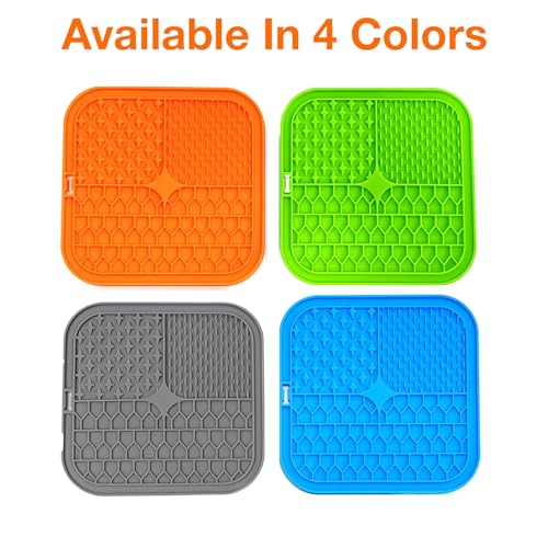 Image of Licking Mat for Dogs and Cats | Premium Lick Mat Suction Cups | Anxiety and Boredom Relief | Slow Feeding Mat Puzzle Toy | Food Grade Silicone Distraction Toy (Orange)