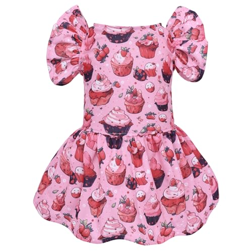 Image of CuteBone Frilly Dog Dress Princess Puppy Birthday Dresses with Ruffled Sleeves Cat Clothes Outfit for Small Dogs Girl Pet Apparel
