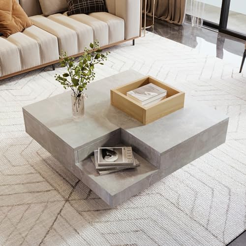 BTM Table Basse Salon, Moderne Design avec Boîte de Rangement Amovible, Table Basse Carrée Coffee Table, Bois & Gris, 72x72x30cm