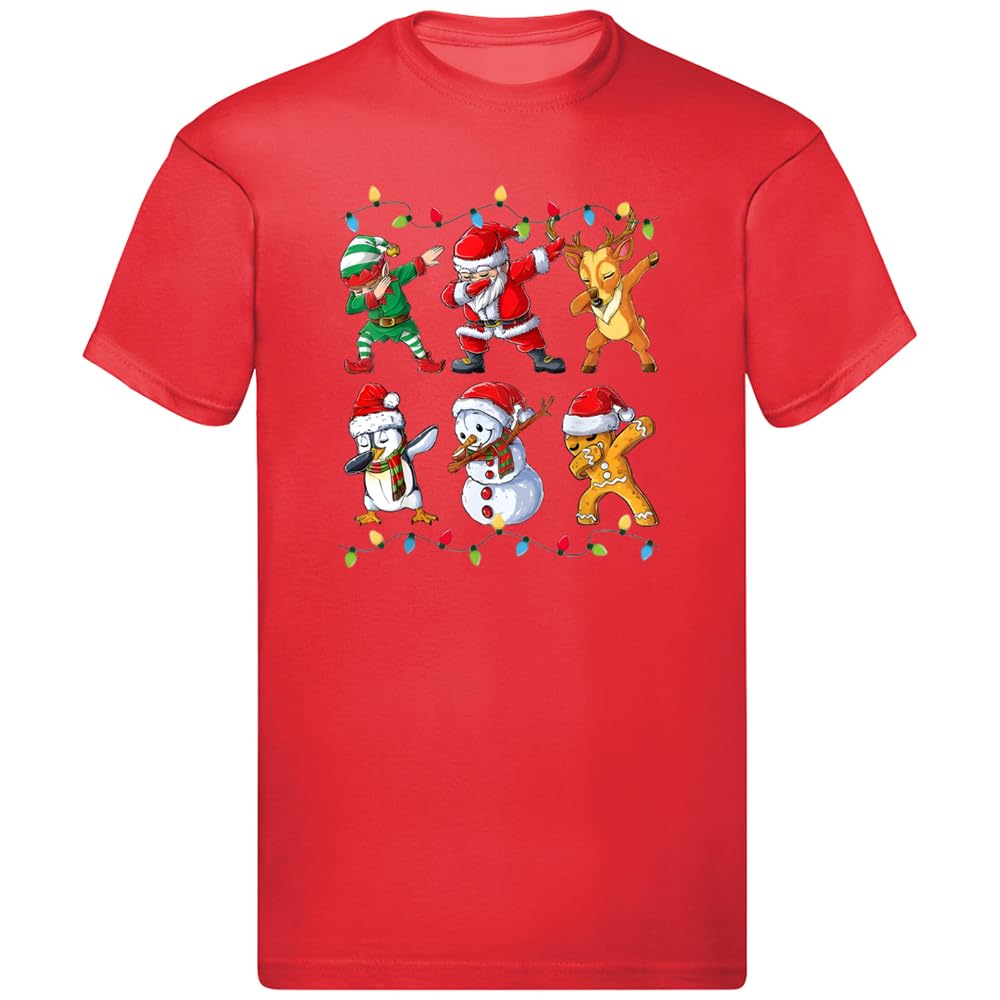 Dabbing Santa Christmas T-Shirt Unisex Elf Reindeer Rudolph Xmas Novelty Tee Red