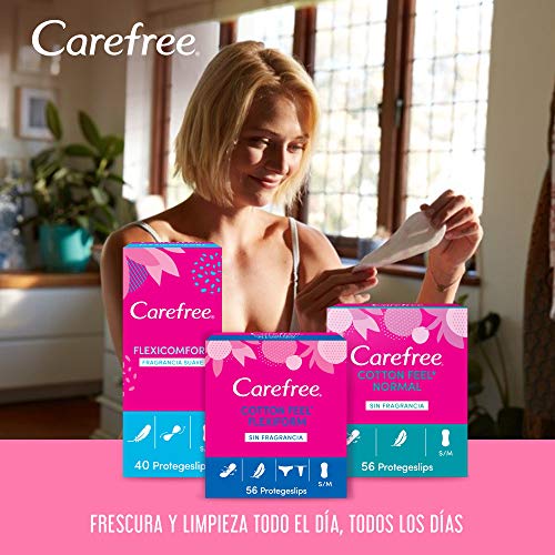 Carefree Cotton Feel Normal Sin Fragancia Protegeslips (56 unidades), protege slips de absorbencia normal y transpirables de uso diario, protege slips para todo tipo de braguitas (Paquete de 4) - imagen 6