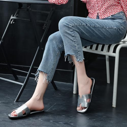 Image of AprCoco Women's Flat Sandals Dressy Classic H-Band Flats Sandals Summer Beach Vacations Slide Sandals