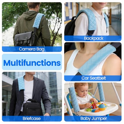 Image of Amooca Soft Auto Seat Belt Cover Seatbelt Shoulder Pad Cushions 2 PCS for a More Comfortable Driving Universal Fit for All Cars and Backpack Light Blue
