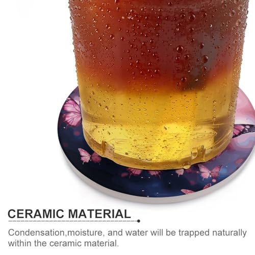 Dessous de verre absorbants en céramique rose et liège motif papillon pour table - 5