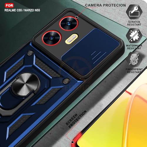 Image of Armor Bumper Back Cover Case for Realme C55 / Narzo N55 Rotating Camera Cover, Ring Holder & Kickstand | Heavy Duty & 360 Degree Protection Realme C55 / Narzo N55 Back Cover (Blue)