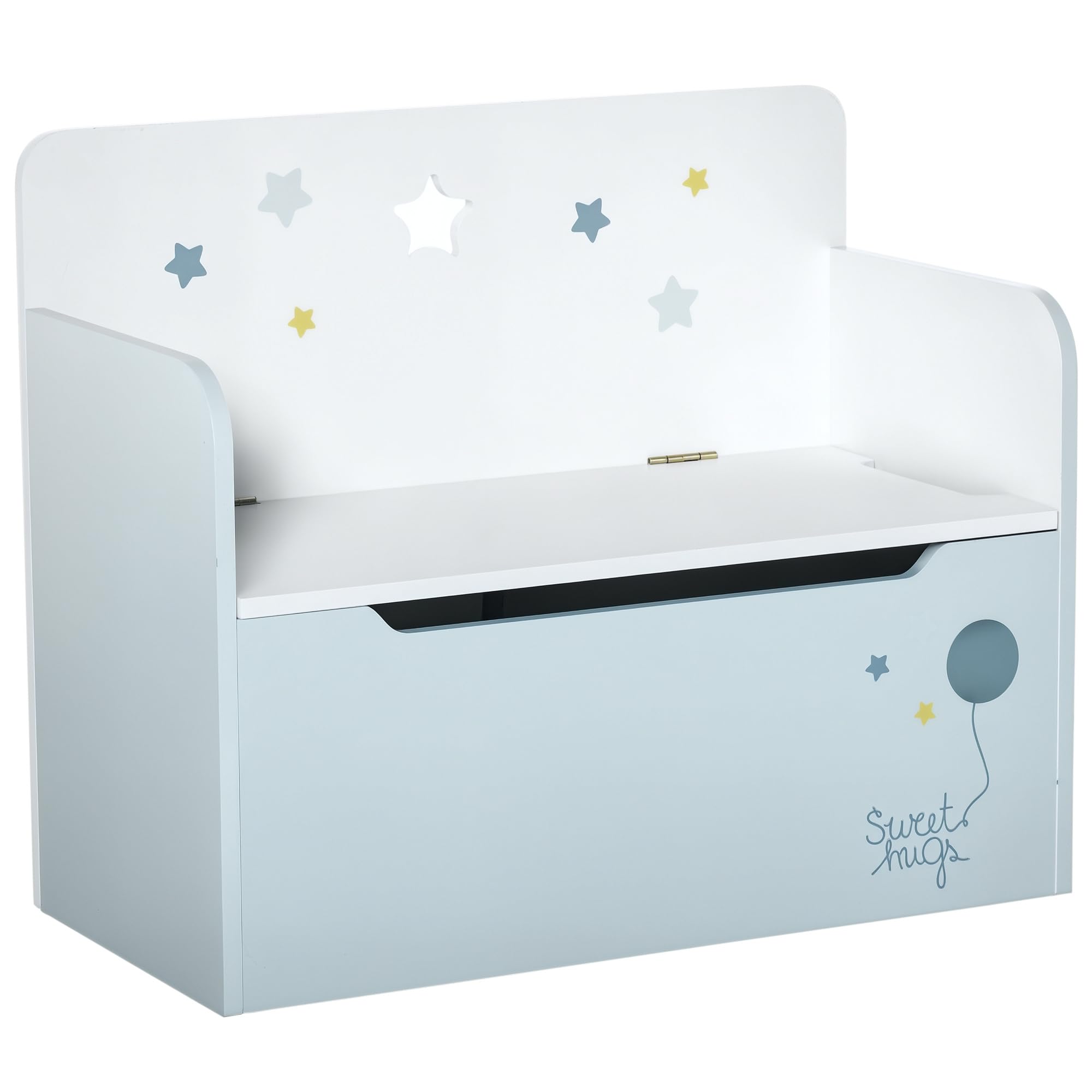 HOMCOM Panca Contenitore Portagiochi 2 in 1 in Legno, Cassapanca con Schienale per Bambini da 3-6 Anni, 60x30x50 cm, Azzurro