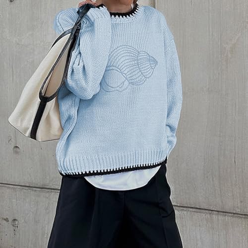 Muineobuka Women Lobster Graphic Knit Sweater Cute Oversized Long Sleeve Crew Neck Fish Print Chunky Pullover Sweater3