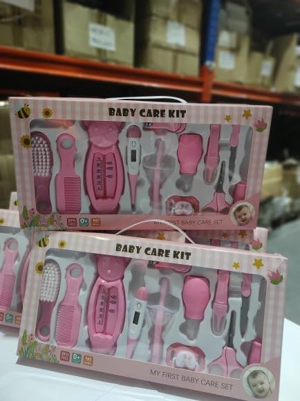 MayMax Set para Cuidado del Bebe 13 en 1 Rosa - Kit Completo de Higiene Infantil con Tijeras, Cepillo, Lima y Mas, Accesorios Suaves con Estuche Organizador