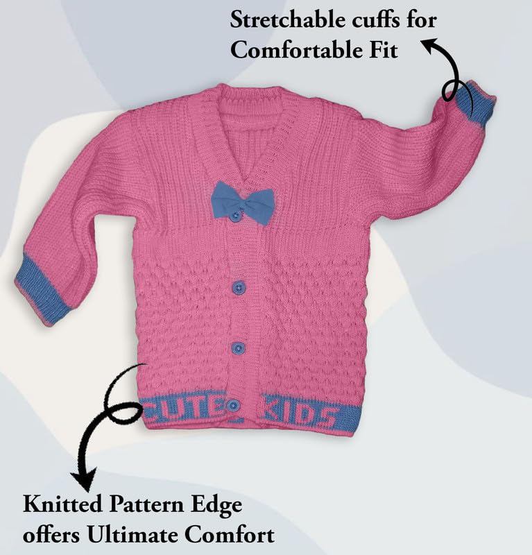 Image of Baby Unisex New Born Baby Boys Girls Soft Comfortable Trendy Woolen Round Neck Stripe Sweater Set with Payjami, Cap and Pair of Booties for Toddlers
