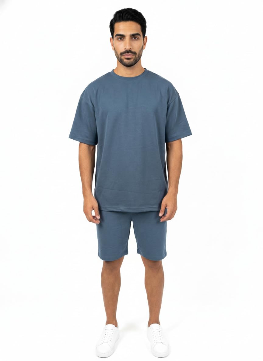rso outfits Men’s Ottoman Fabric Co-ord Set | Oversized T-Shirt & Shorts | Smooth Soft Fabric, Casual Comfort Wear-picture-11