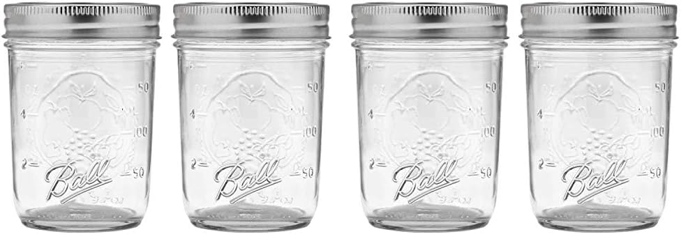 Ball Regular Mouth Mason Jars with Lids & Bands, Half Pint, 8-oz (4-Pack)