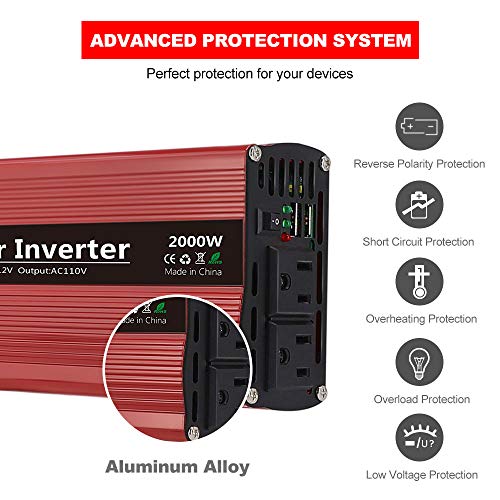 imoli 2000W Power Inverter, DC to AC 12V to 110V/120V, 4000W (Peak) Car Converter Automotive Modified Sine Wave Type with 2 Outlets and 2 USB Charging Ports